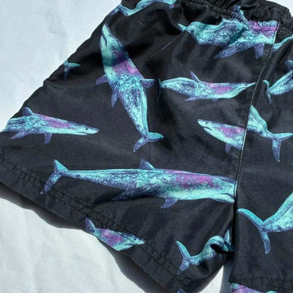 Art Class Boys Shark Print Swim Trunks Black Teal XL 14 Swim Shorts